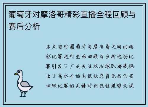 葡萄牙对摩洛哥精彩直播全程回顾与赛后分析
